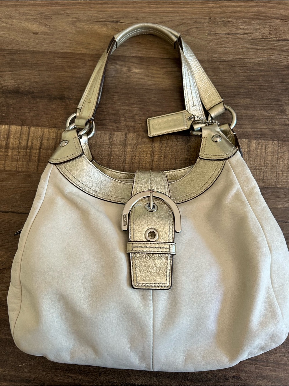 Vintage Coach SoHo Lynn Hobo Bag Ivory and Metallic Gold Leather F17219